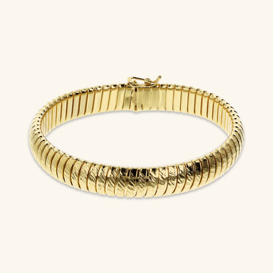Bracciale Etrusca Tubogas con Superficie Lavorata Lega Golden Placcata Oro 18 kt