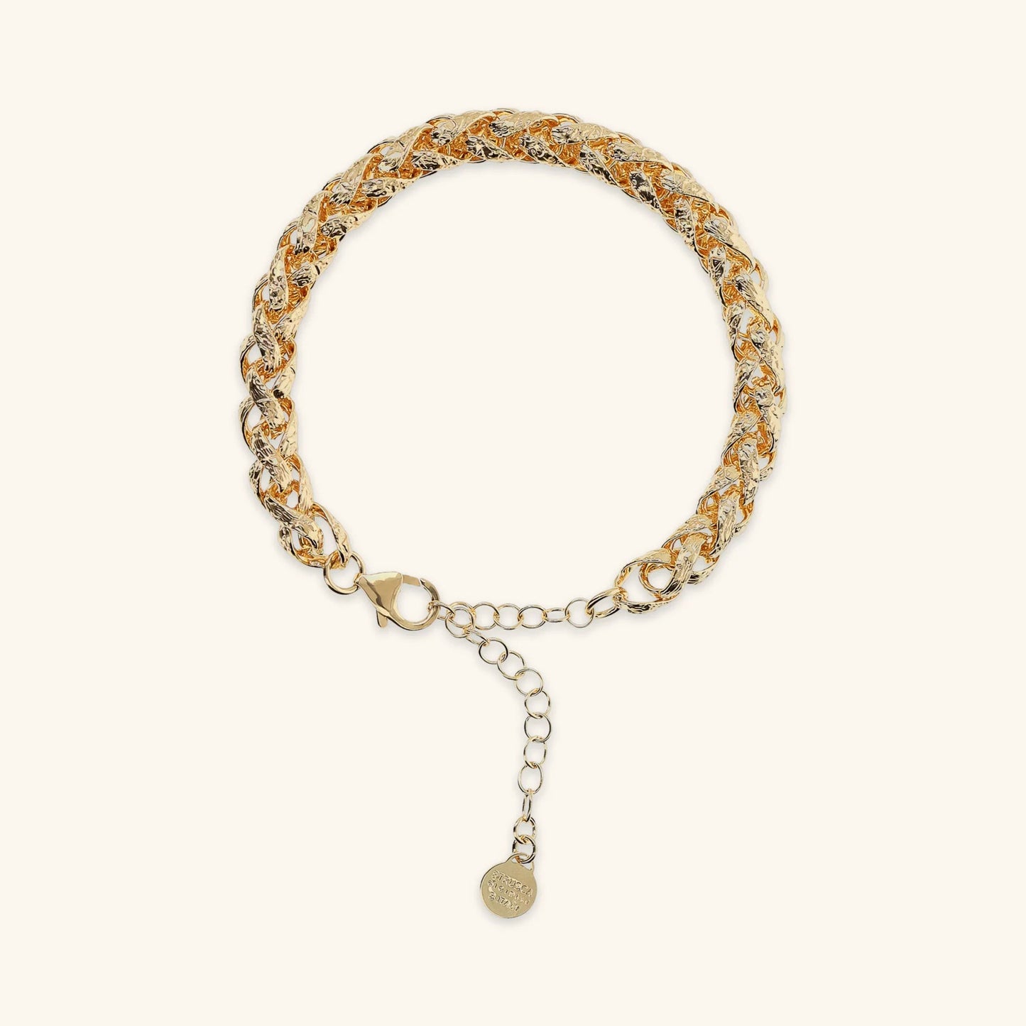 Bracciale Etrusca Maxi Catena Spiga Martellata Lega Golden Placcata Oro 18 kt