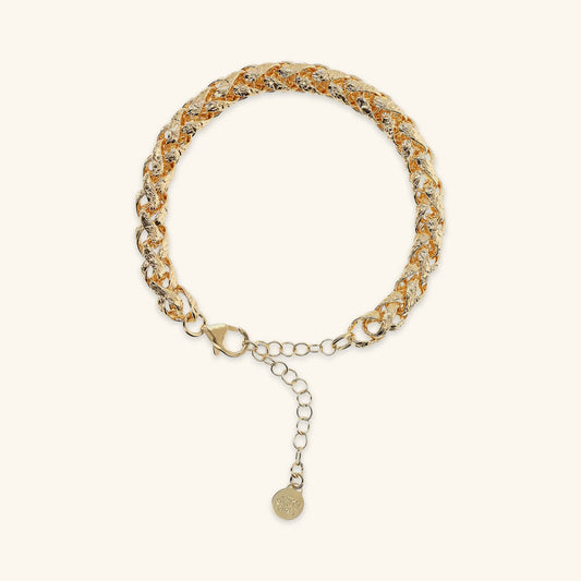 Bracciale Etrusca Maxi Catena Spiga Martellata Lega Golden Placcata Oro 18 kt