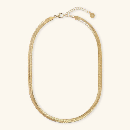 Collana Girocollo Etrusca Catena Snake Piatta Lega Golden Placcata Oro 18 kt