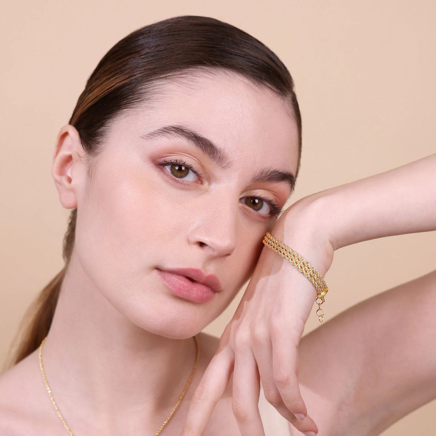 Bracciale Multifilo Etrusca Catena Corda Sottile Lega Golden Placcata Oro 18 kt