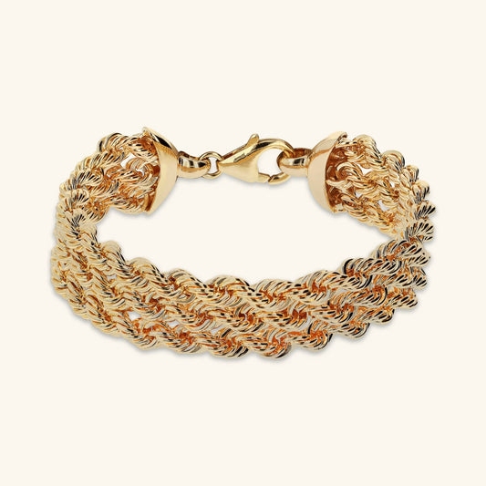 Bracciale Multifilo Etrusca Maxi Catena Corda Lega Golden Placcata Oro 18 kt