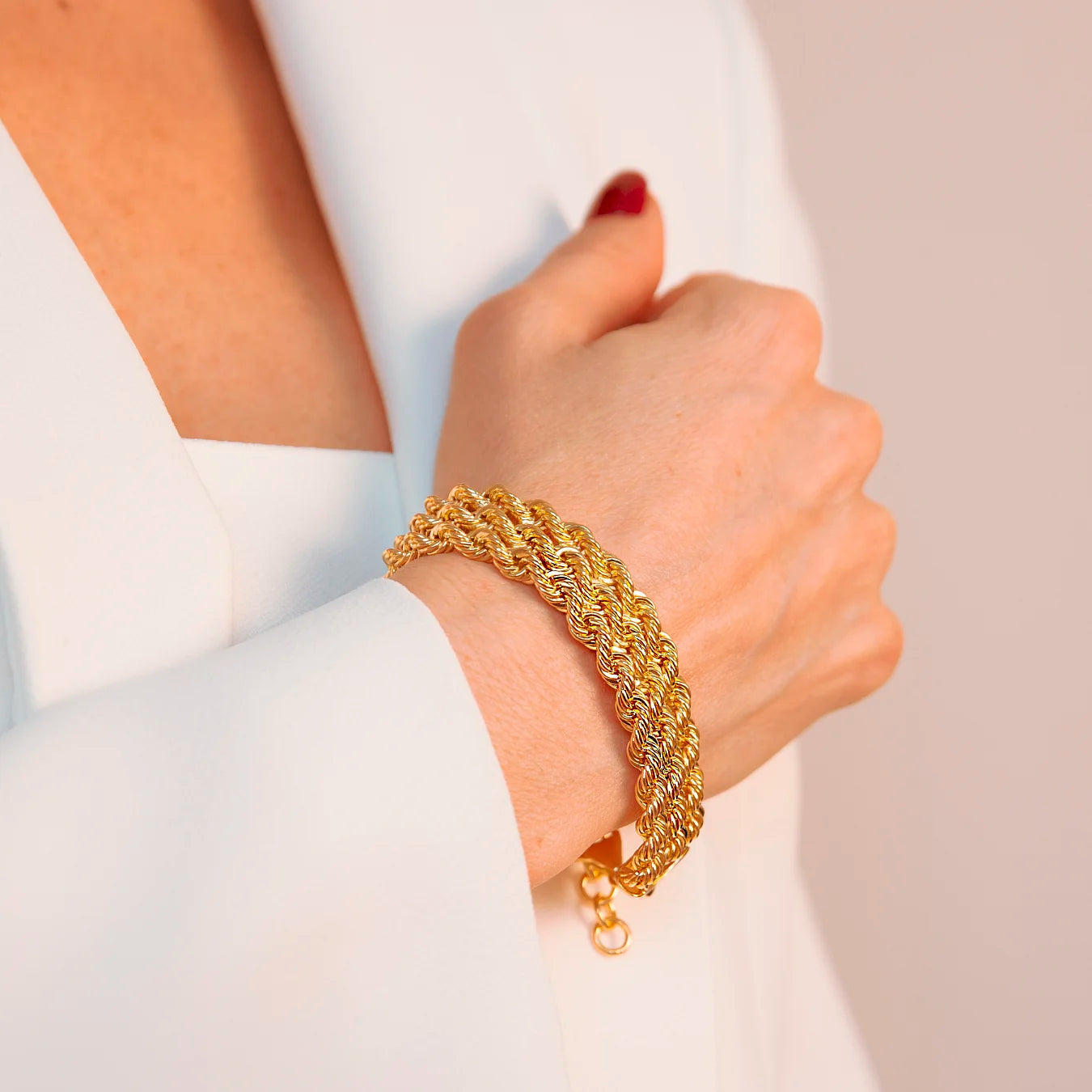 Bracciale Multifilo Etrusca Maxi Catena Corda Lega Golden Placcata Oro 18 kt
