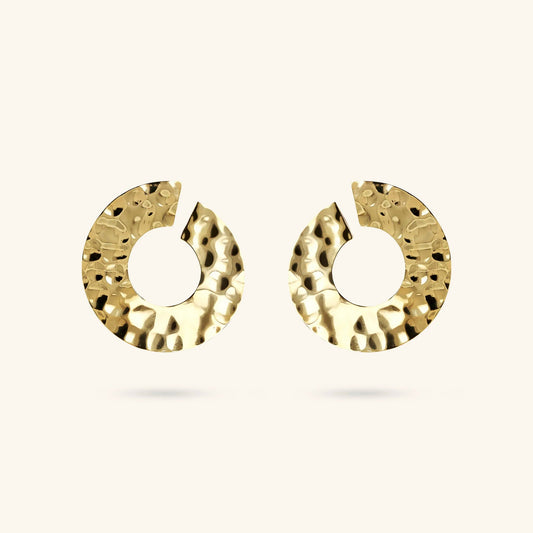 Orecchini Pendenti Etrusca Martellati ad Anello Lega Golden Placcata Oro 18 kt