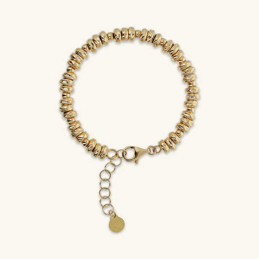 Bracciale Etrusca con Rondelle Martellate e Sfere Lucide Lega Golden Placcata Oro 18 kt