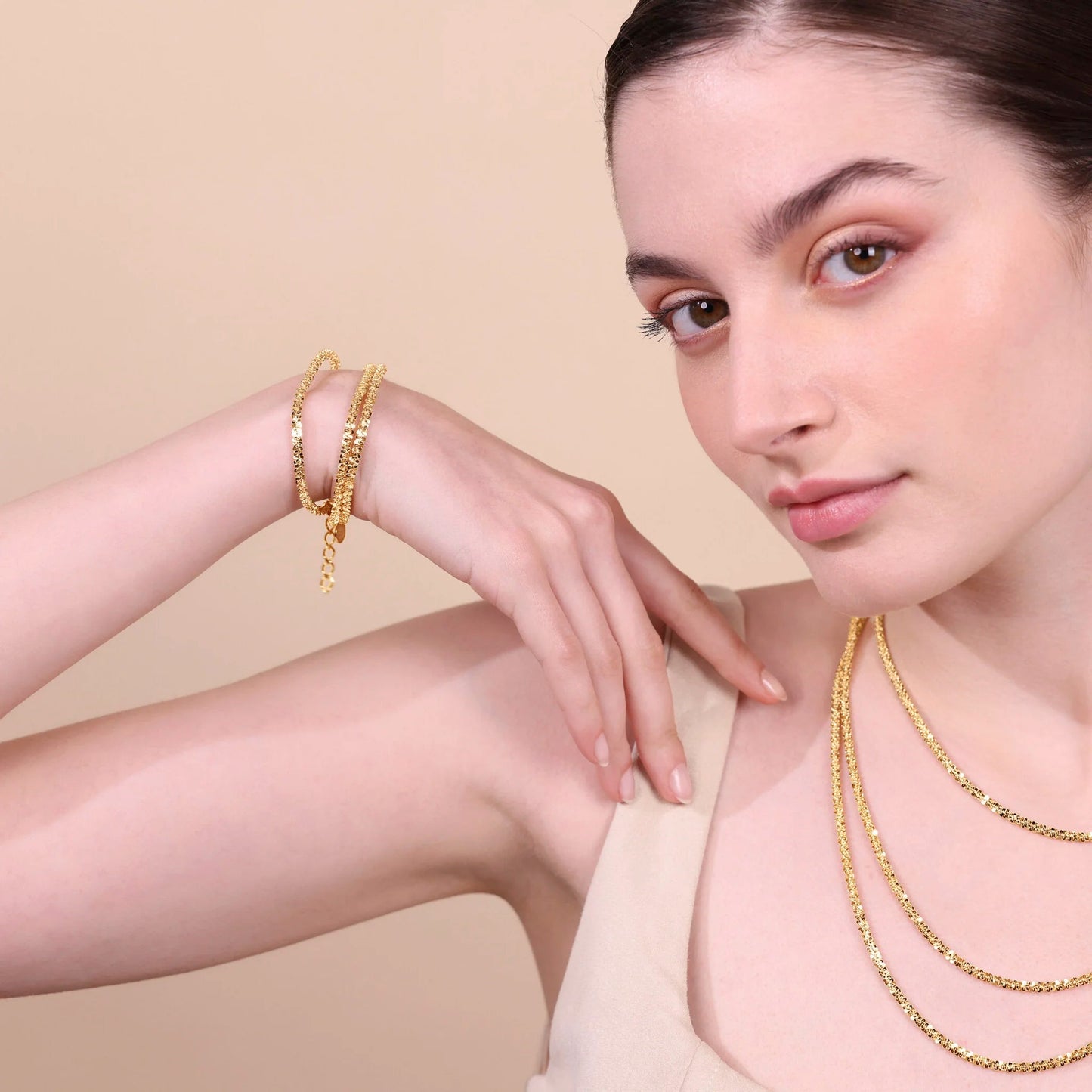 Bracciale Multifilo Etrusca Catena Margherita Lega Golden Placcata Oro 18 kt