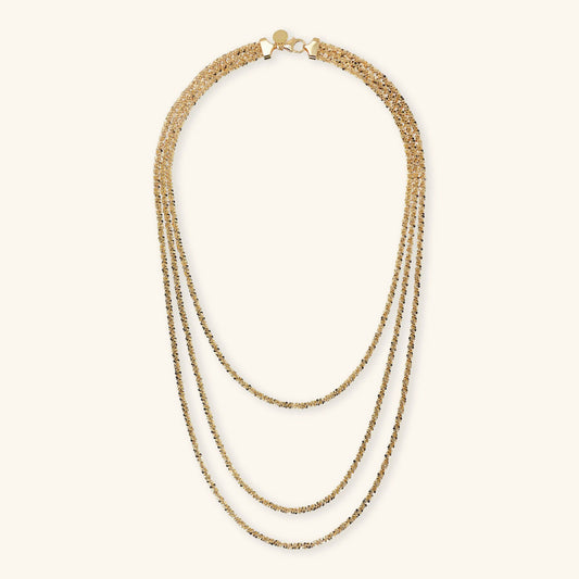 Collana Multifilo Etrusca Graduata Catena Margherita Lega Golden Placcata Oro 18 kt