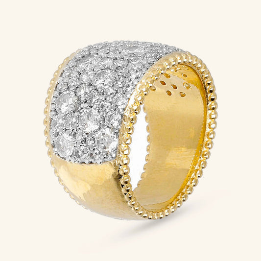 Anello a Fascia Etrusca Graduato con Pavé in Cubic Zirconia Lega Golden Placcata Oro 18 kt - Misura 16