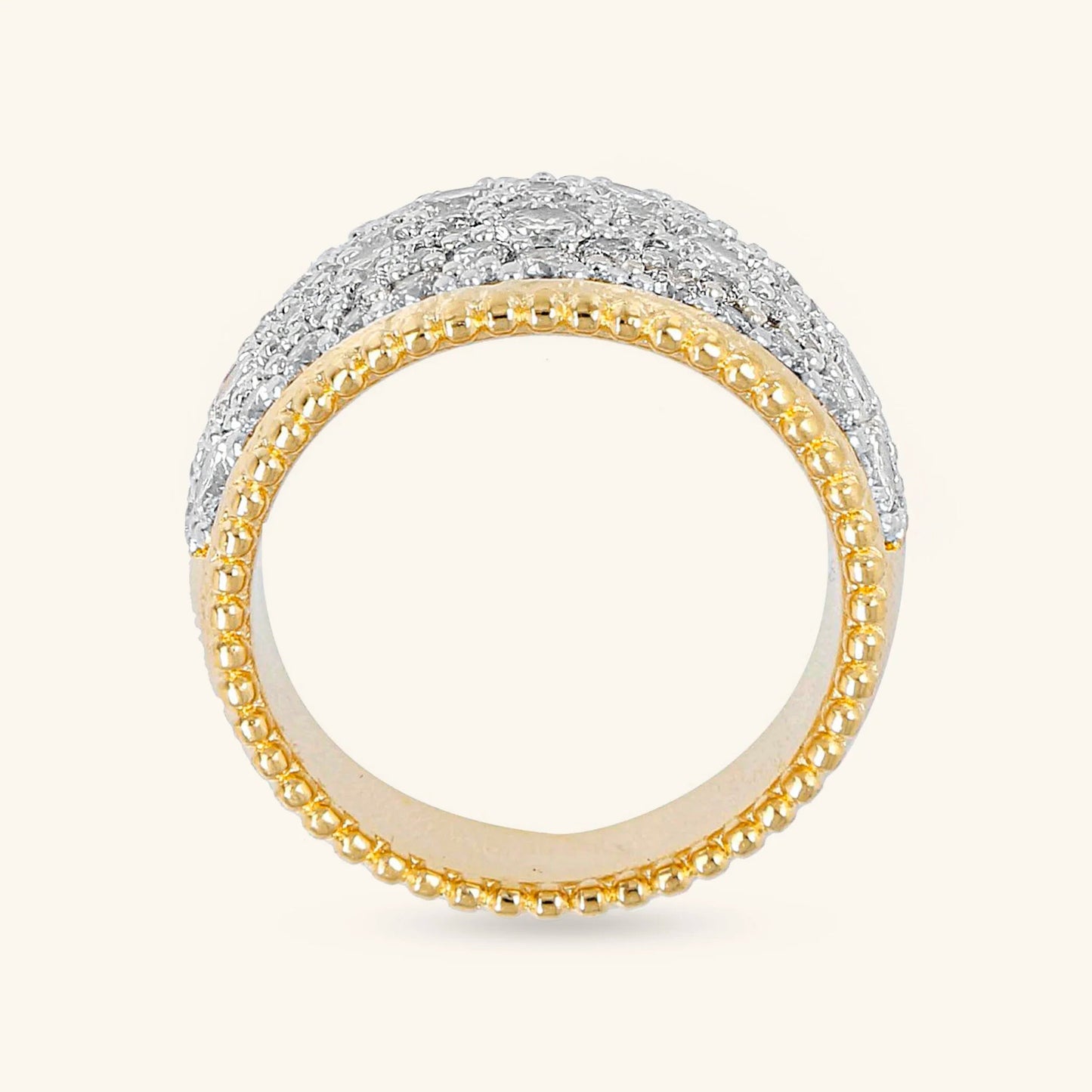 Anello a Fascia Etrusca Lega Golden Placcata Oro 18 kt Graduato Con Pavè - Misura 18