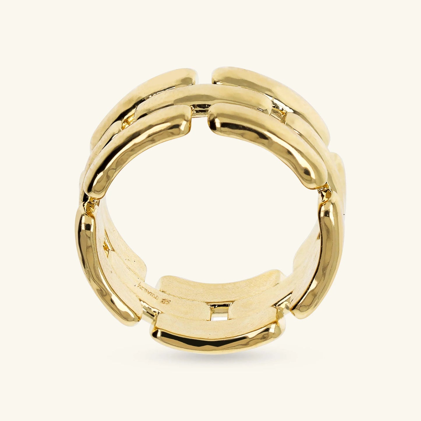 Anello a Fascia Etrusca Maglia Pantera Martellato Lega Golden Placcata Oro 18 kt - Misura 16