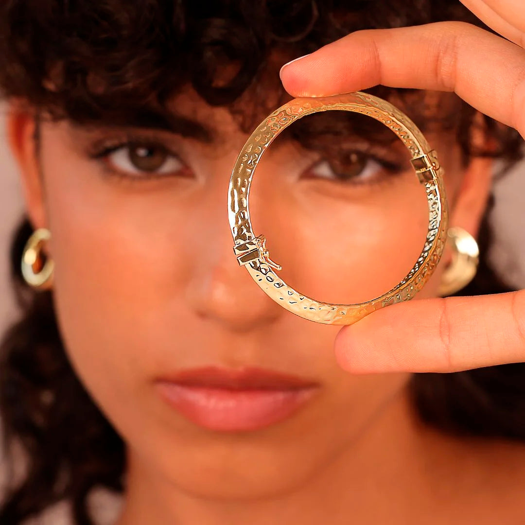 Bracciale Rigido Etrusca Martellato Lega Golden Placcata Oro 18 kt