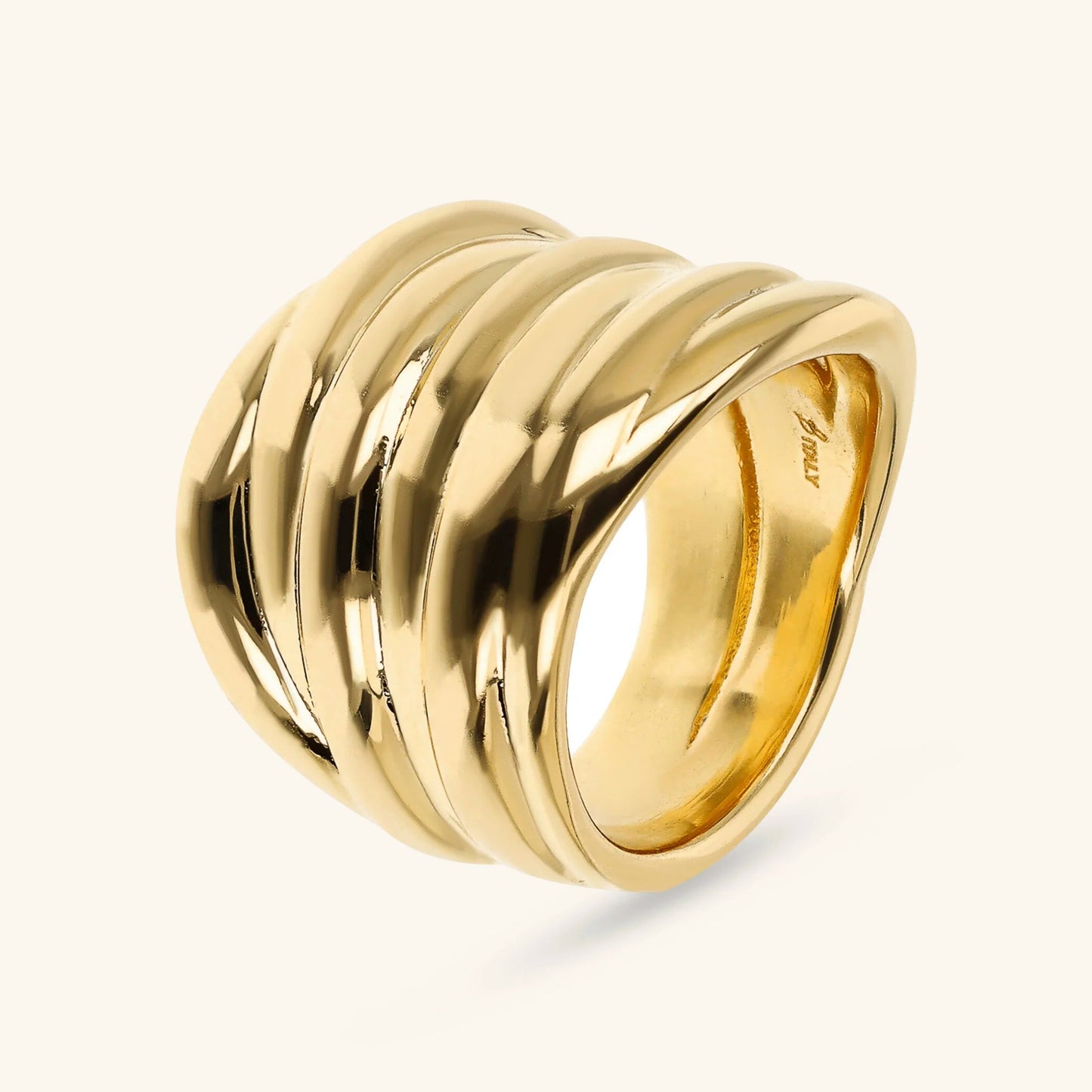 Anello a Fascia Etrusca Graduato Texture Rigata Lega Golden Placcata Oro 18 kt - Misura 16