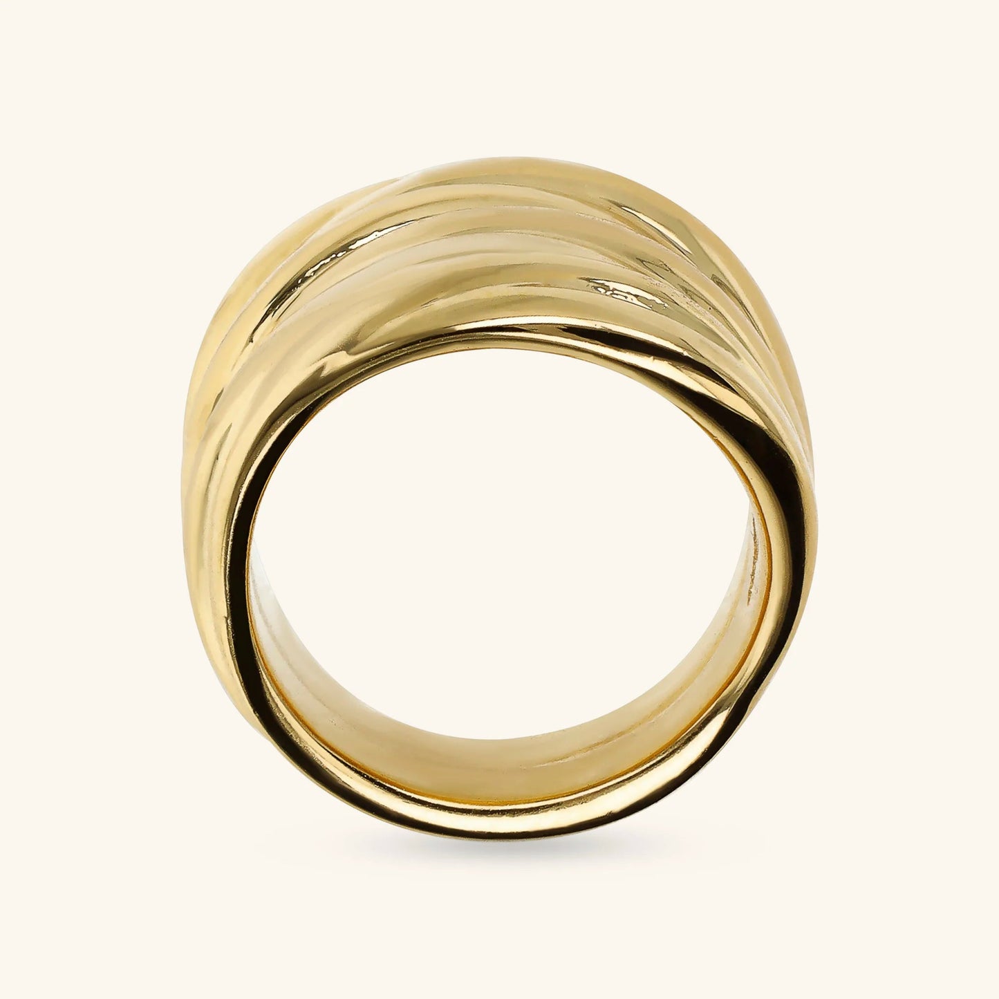 Anello a Fascia Etrusca Graduato Texture Rigata Lega Golden Placcata Oro 18 kt - Misura 16