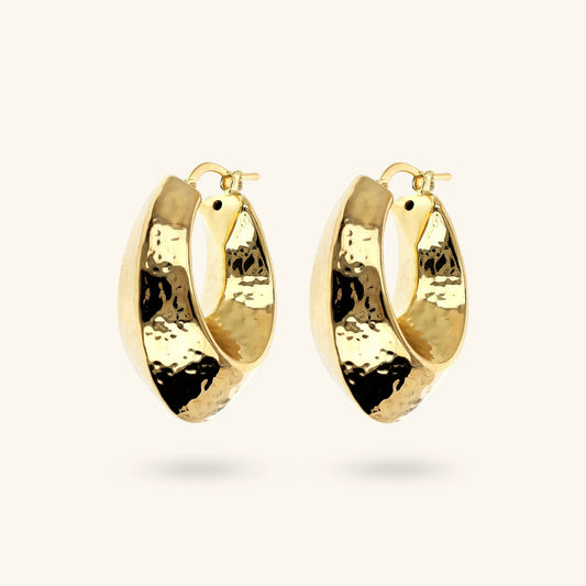 Orecchini Etrusca Ovali a Scudo Martellati Lega Golden Placcata Oro 18 kt