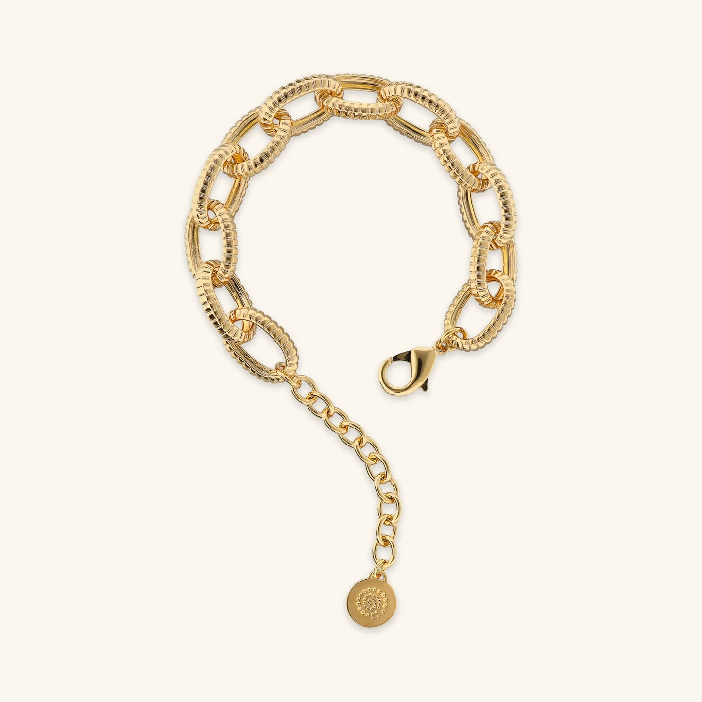Bracciale Etrusca Maglie Ovali Texture Rigata Lega Golden Placcata Oro 18 kt