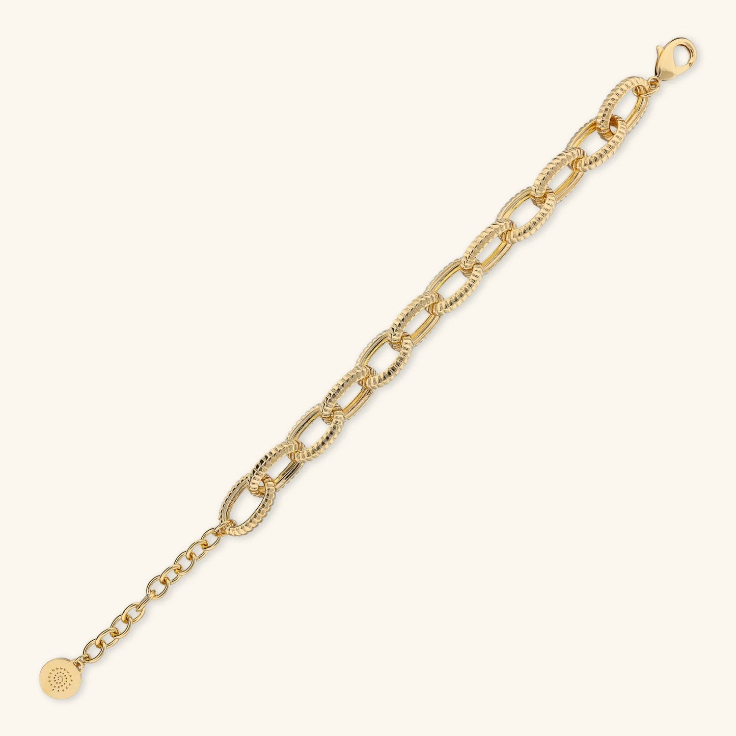 Bracciale Etrusca Maglie Ovali Texture Rigata Lega Golden Placcata Oro 18 kt
