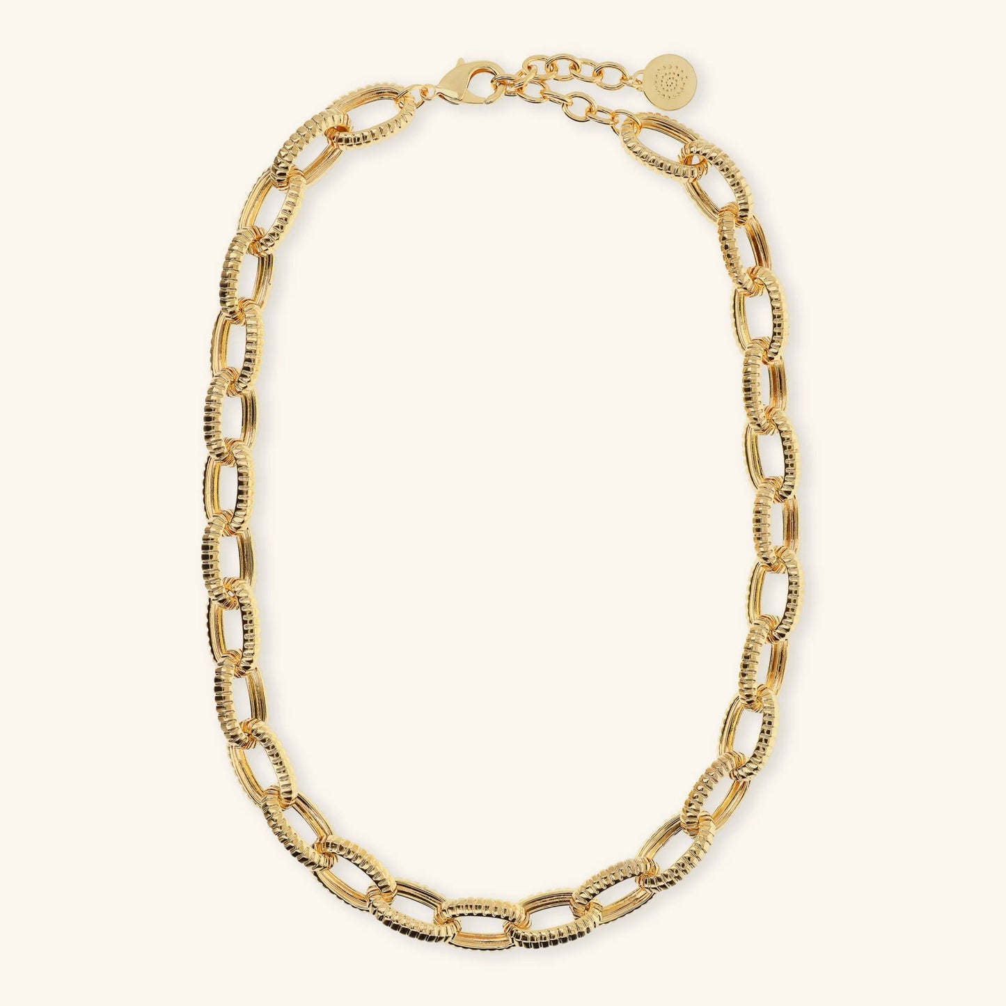 Collana Girocollo Etrusca Maglie Ovali Texture Rigata Lega Golden Placcata Oro 18 kt