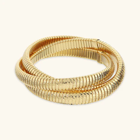 Set Tre Bracciali Etrusca Tubogas Lega Golden Placcata Oro 18 kt