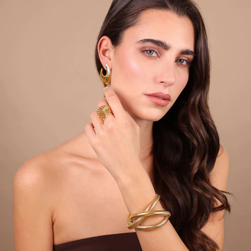 Set Tre Bracciali Etrusca Tubogas Lega Golden Placcata Oro 18 kt