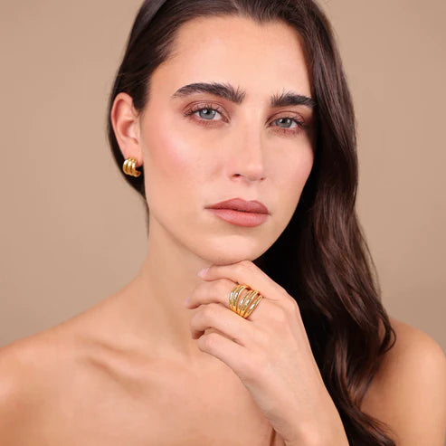 Anello a Fascia Etrusca Multifilo Martellato Placcato Oro 18 kt - Misura 16