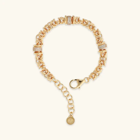 Bracciale Etrusca Catena Bizantina con Rondelle in Pavé di Cubic Zirconia