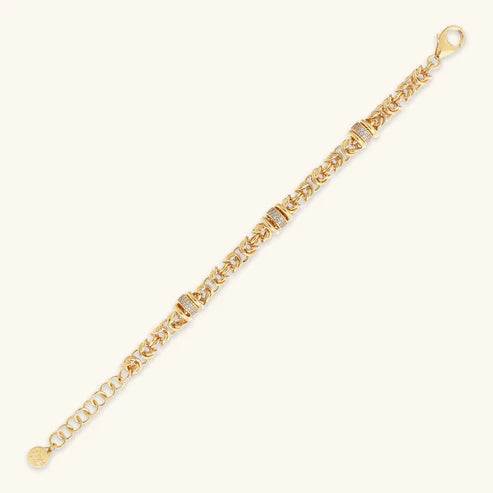 Bracciale Etrusca Catena Bizantina con Rondelle in Pavé di Cubic Zirconia