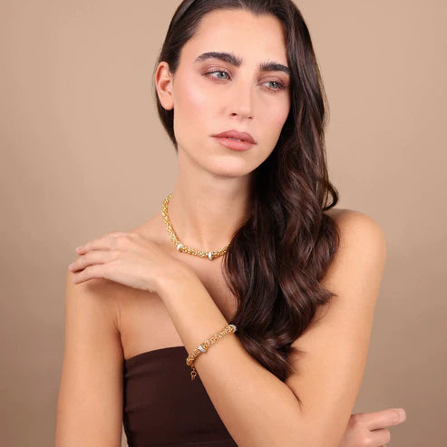Bracciale Etrusca Catena Bizantina con Rondelle in Pavé di Cubic Zirconia