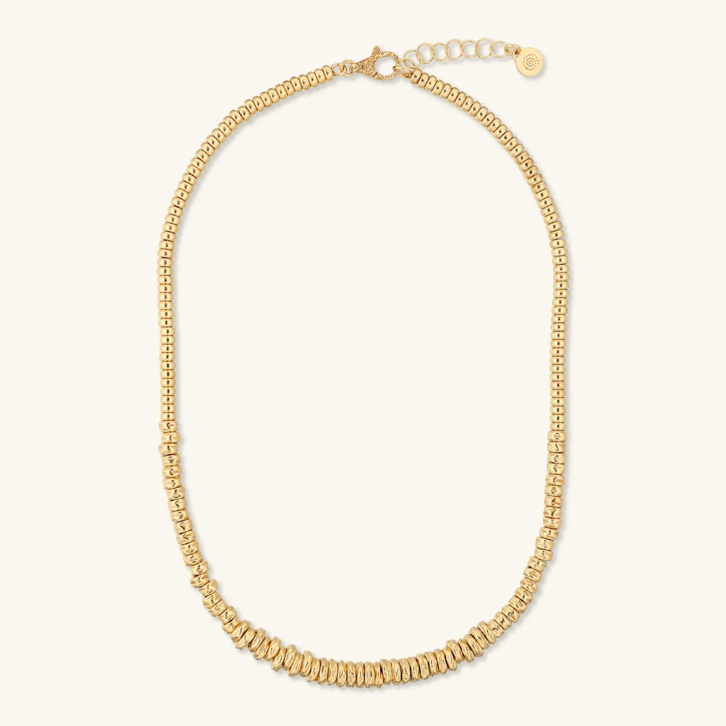 Collana Girocollo Etrusca con Rondelle Martellate e Sfere Lucide Lega Golden Placcata Oro 18 kt
