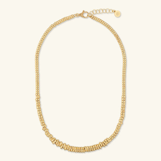 Collana Girocollo Etrusca con Rondelle Martellate e Sfere Lucide Lega Golden Placcata Oro 18 kt