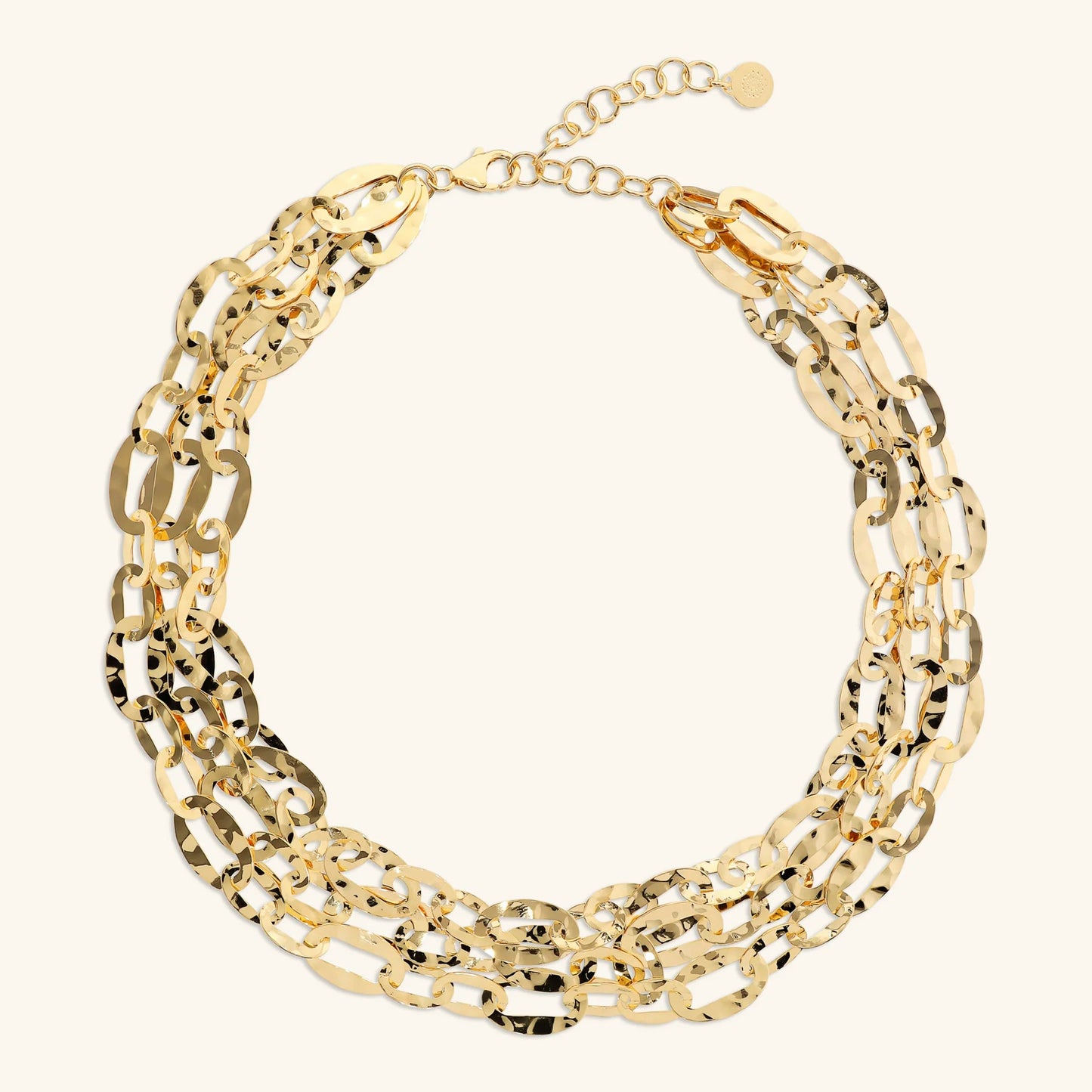 Collana Multifilo Etrusca Catena Ovale Martellata Lega Golden Placcata Oro 18 kt