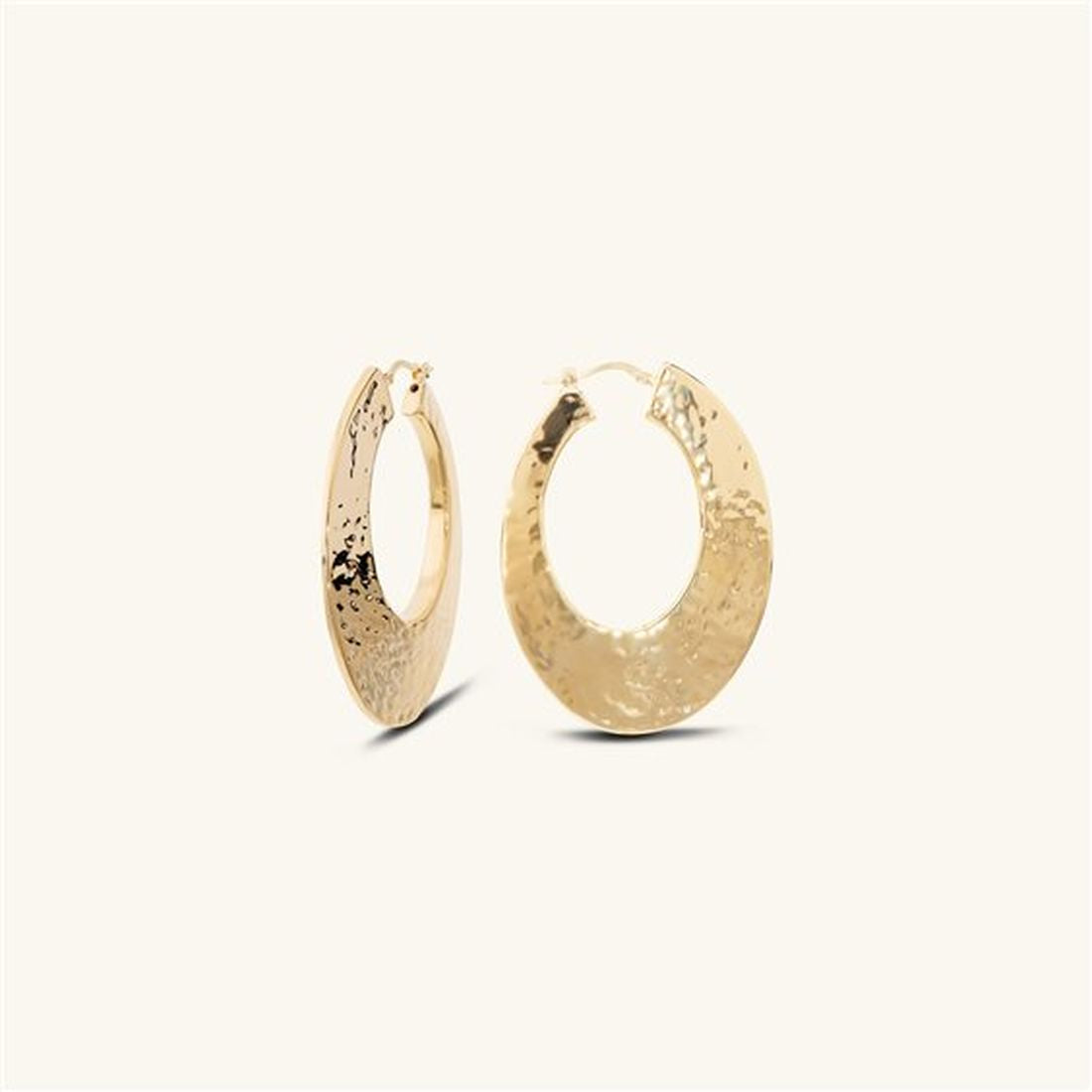 Orecchini a Cerchio Etrusca Piatto Martellato Elettroformati Lega Golden Placcata Oro 18 kt