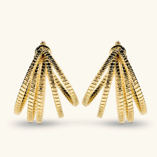 Orecchini a Cerchio Multifilo Rigato Tubogas Etrusca Lega Golden Placcata Oro 18 kt