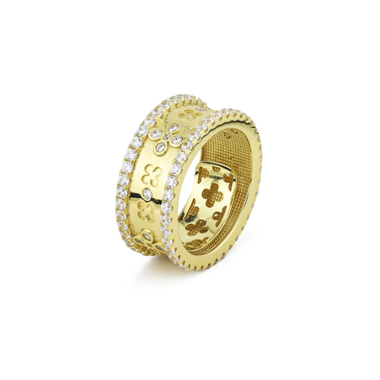 Anello Regolabile Boccadamo Nexma Bronzo Pvd Oro Decoro Floreale Cristalli