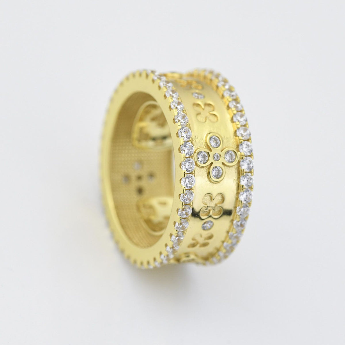 Anello Regolabile Boccadamo Nexma Bronzo Pvd Oro Decoro Floreale Cristalli