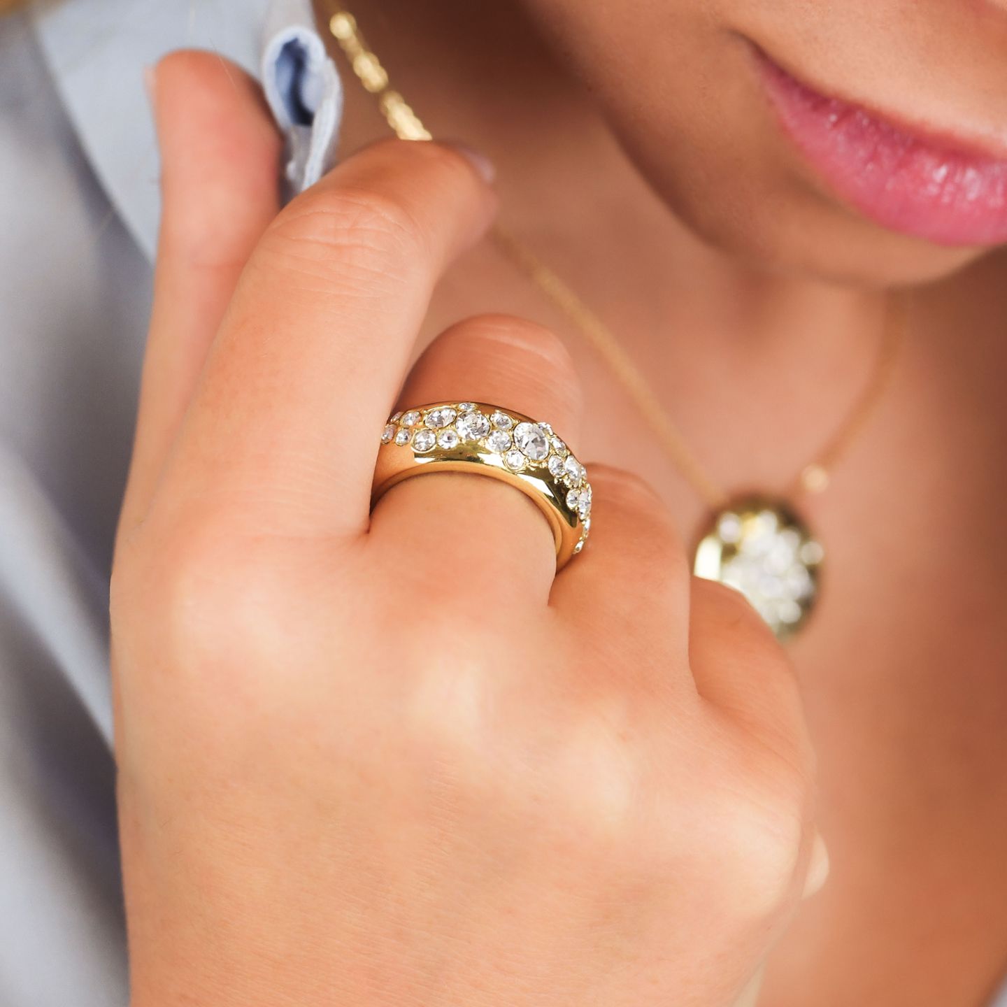Anello a Fascia Regolabile Boccadamo Mediterranea Harem Bronzo Pvd Oro Con Cristalli