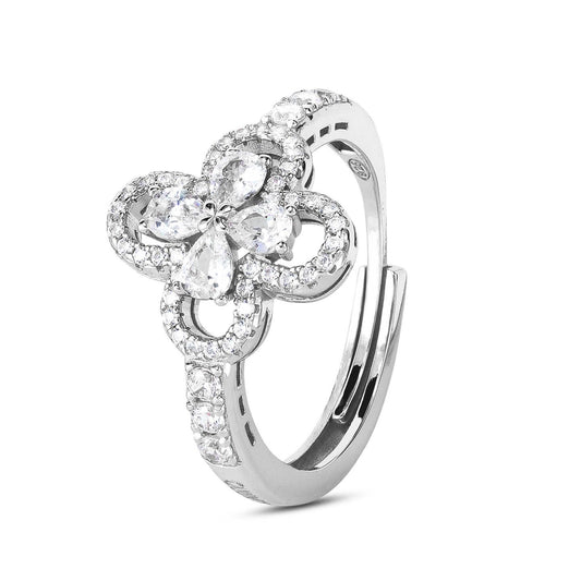 Anello Regolabile Boccadamo Mediterranea Nexma Bronzo Rodiato Fiore con Cristalli
