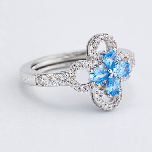 Anello Regolabile Boccadamo Mediterranea Nexma Bronzo Pvd Bianco Fiore Cristalli Azzurri Contornati