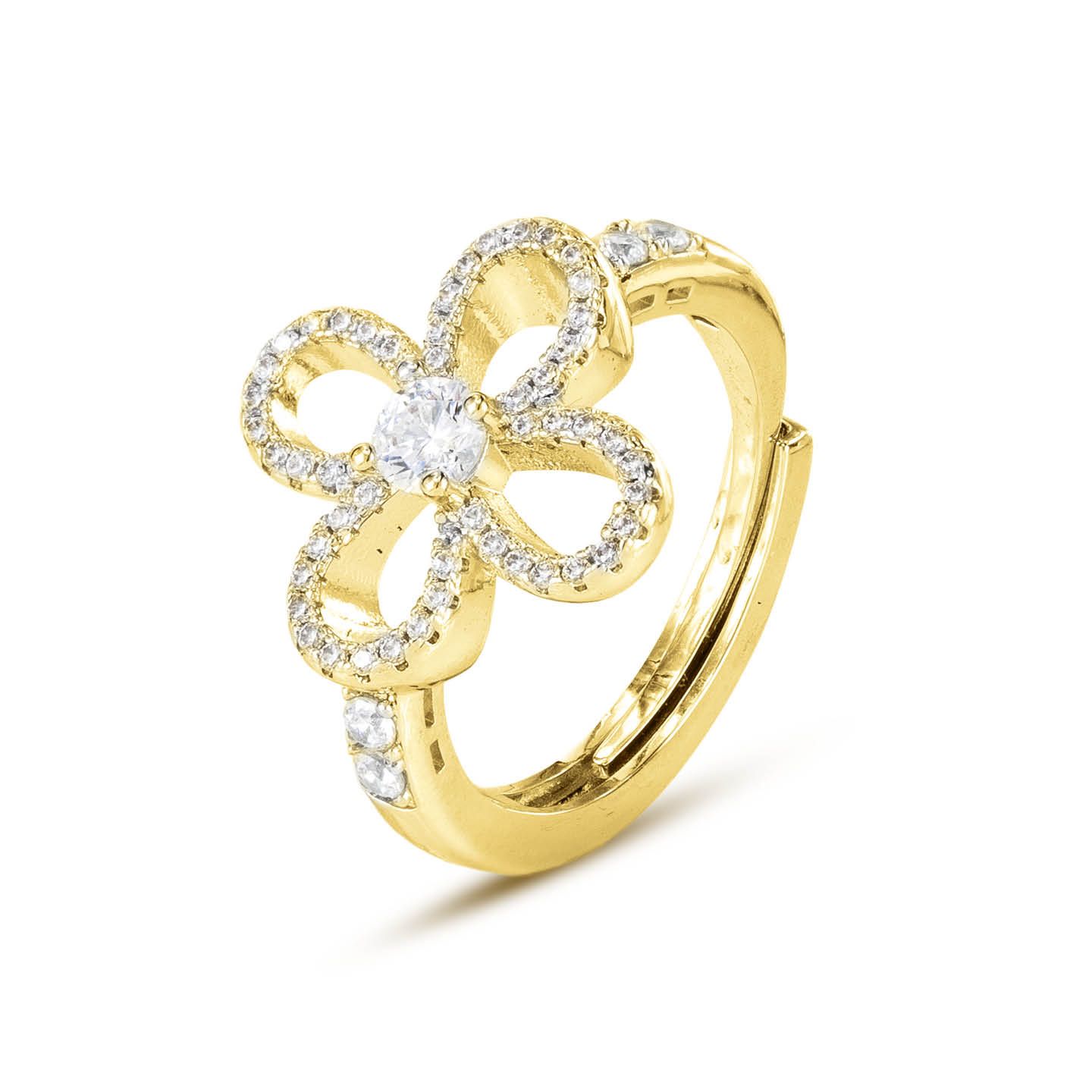 Anello Regolabile Boccadamo Mediterranea Nexma Bronzo Fiore Pvd Oro e Cristalli