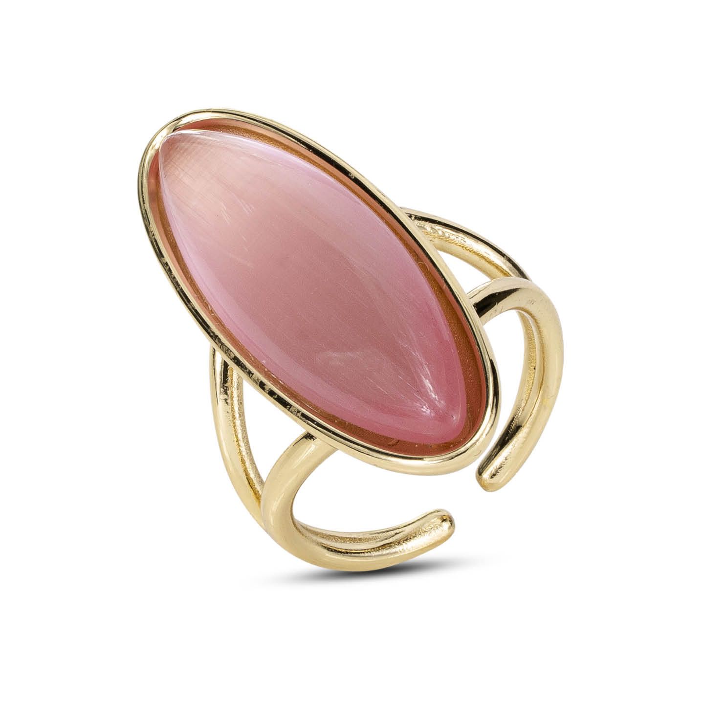Anello Regolabile Boccadamo Mediterranea Crisette Bronzo Pvd Oro Pietra Taglio Navette