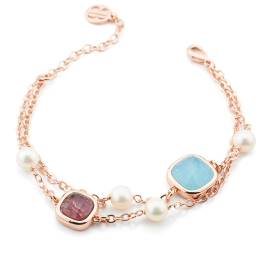 Bracciale 2 Fili Boccadamo Mediterranea Crisette Bronzo Pvd Oro Rosa Perle e Cristalli