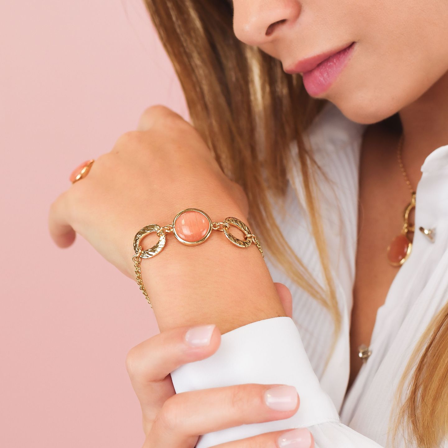 Bracciale 2 Fili Boccadamo Mediterranea Crisette Bronzo Pvd Oro con Cristallo Arancione