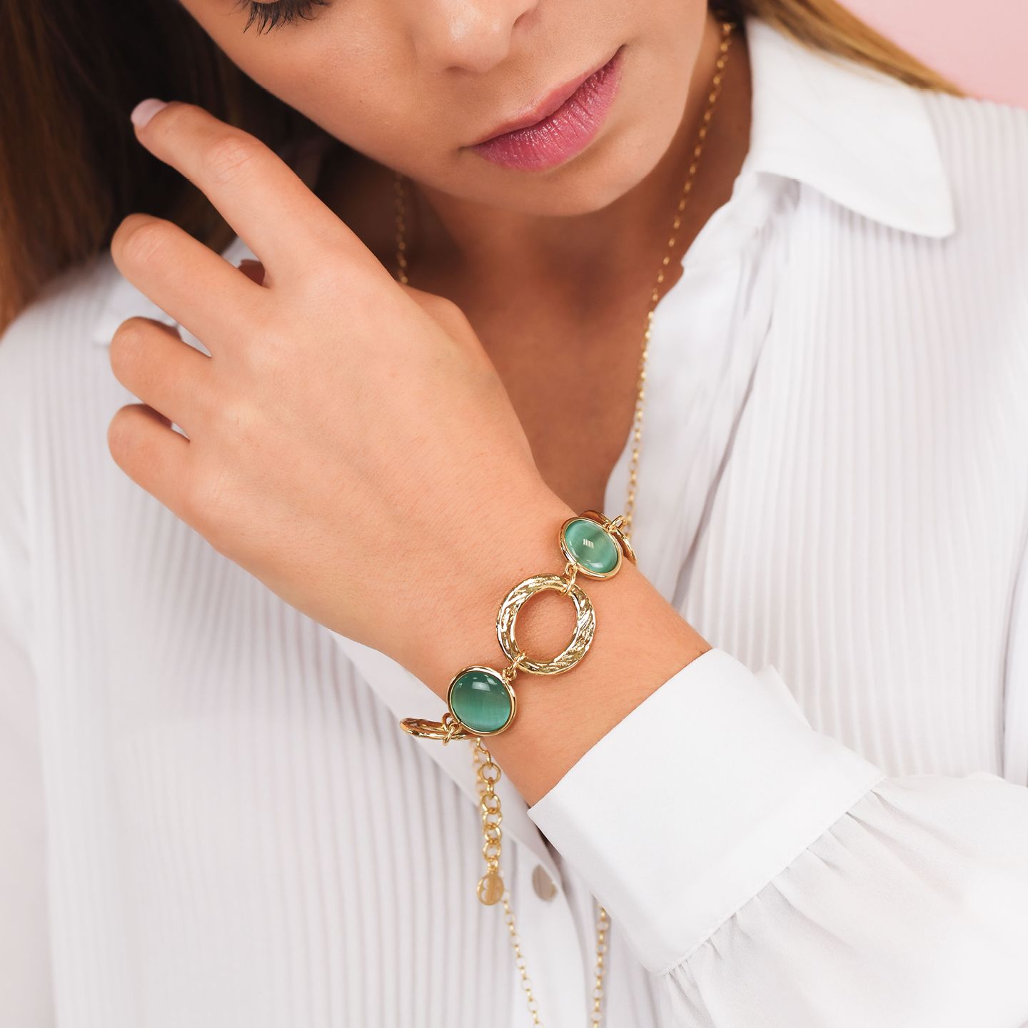 Bracciale Boccadamo Mediterranea Crisette Bronzo Pvd Oro Cerchi Traforati Martellati e Cristalli