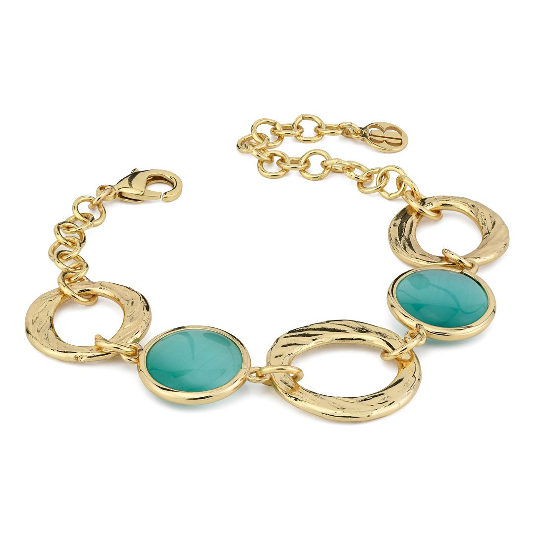 Bracciale Boccadamo Mediterranea Crisette Bronzo Pvd Oro Cerchi Traforati Martellati e Cristalli