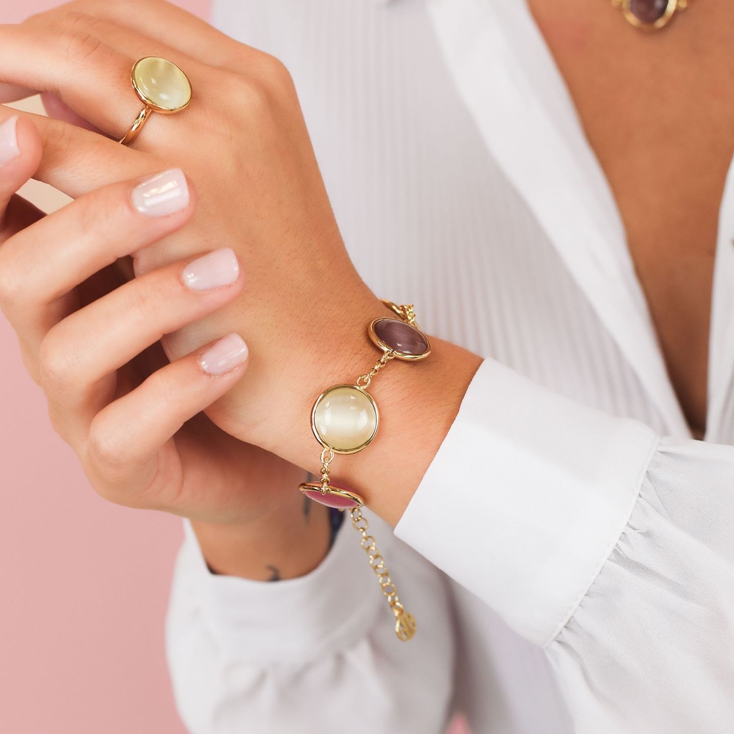 Bracciale Boccadamo Mediterranea Crisette Bronzo Pvd Oro Con Cristalli Cabochon