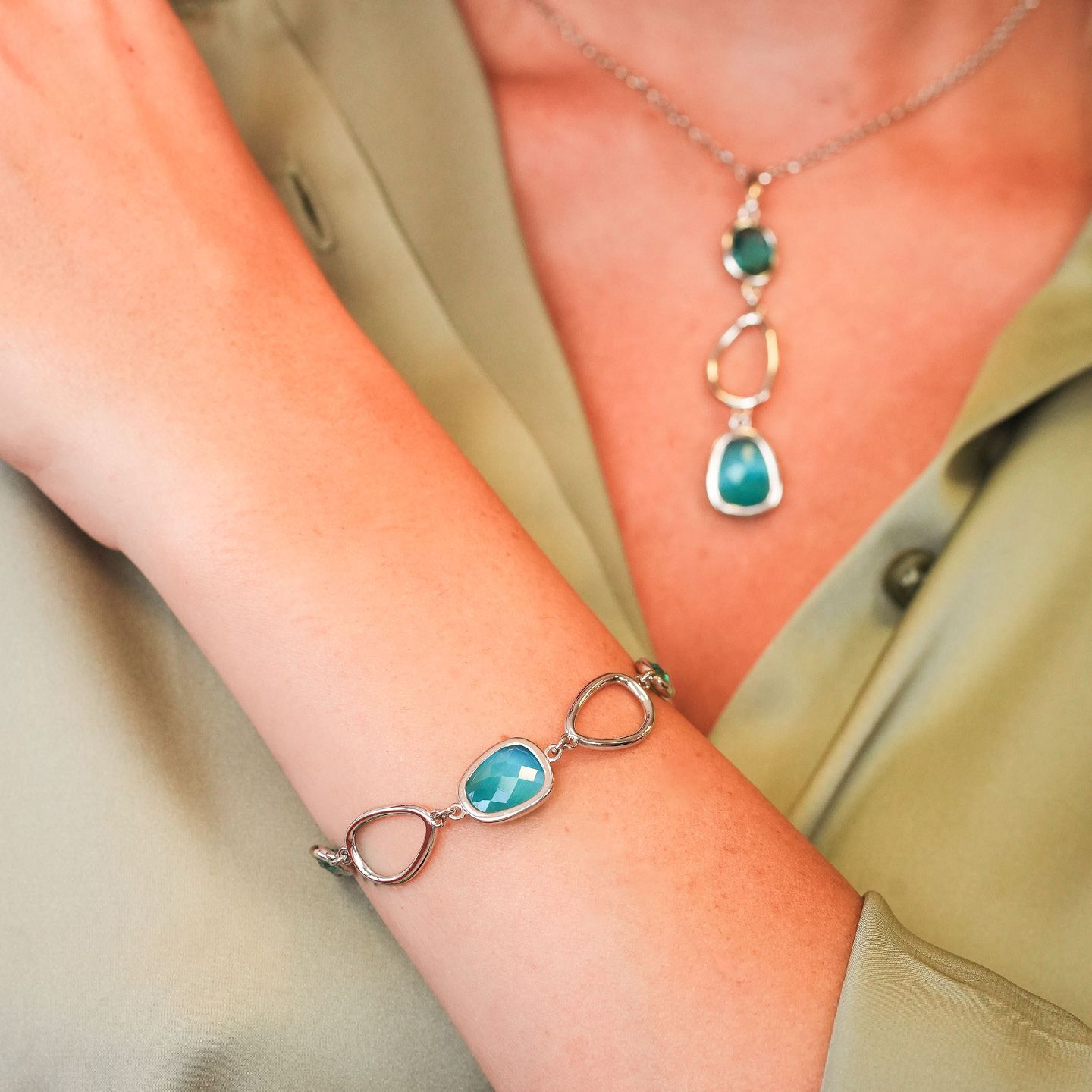 Bracciale Boccadamo Mediterranea Crisette Bronzo Rodiato e Cristalli Azzurri