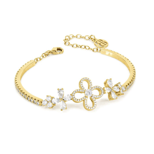 Bracciale Semirigido Boccadamo Mediterranea Nexma Bronzo Fiori Pvd Oro e Cristalli