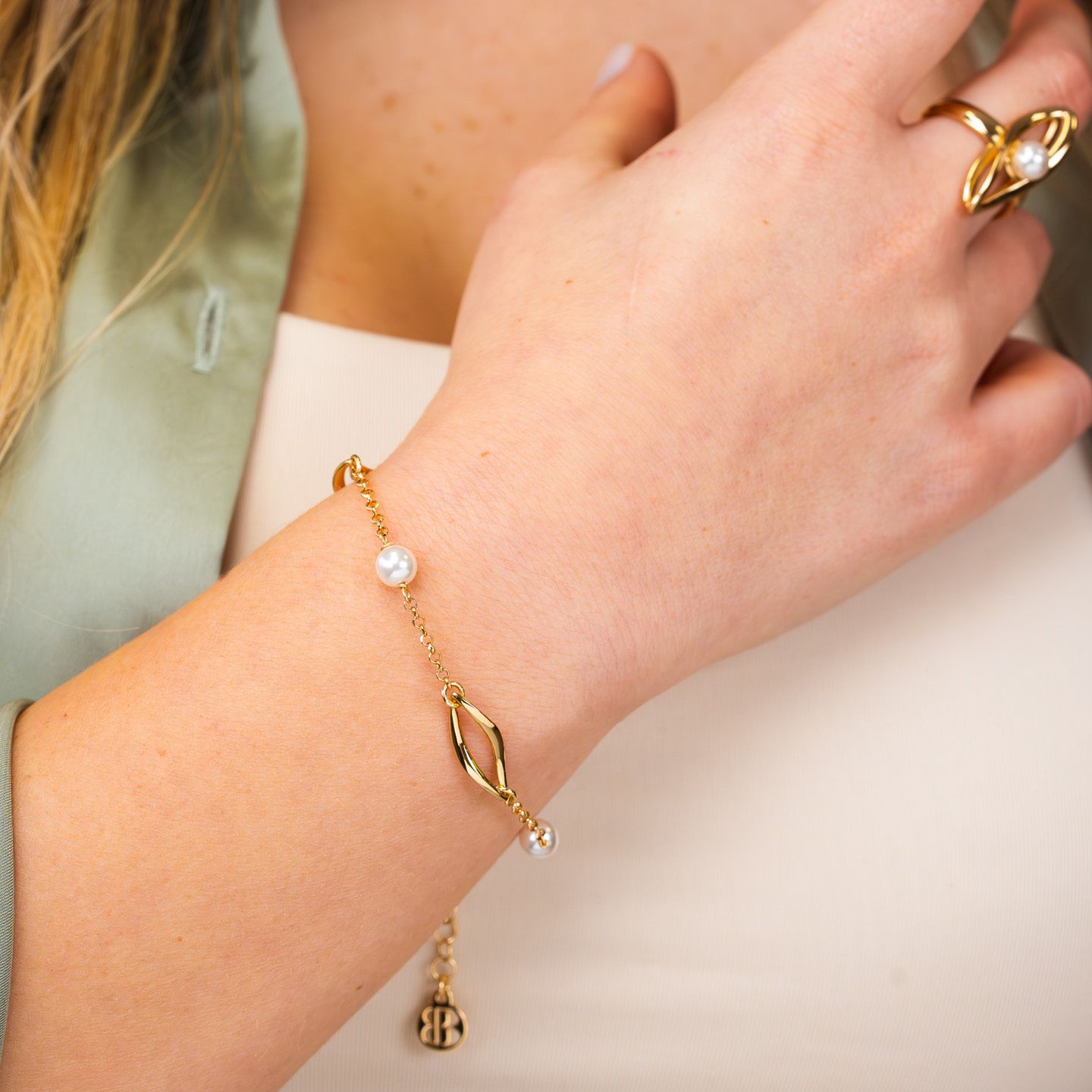 Bracciale Boccadamo Mediterranea Crisette Bronzo Pvd Oro e Perle