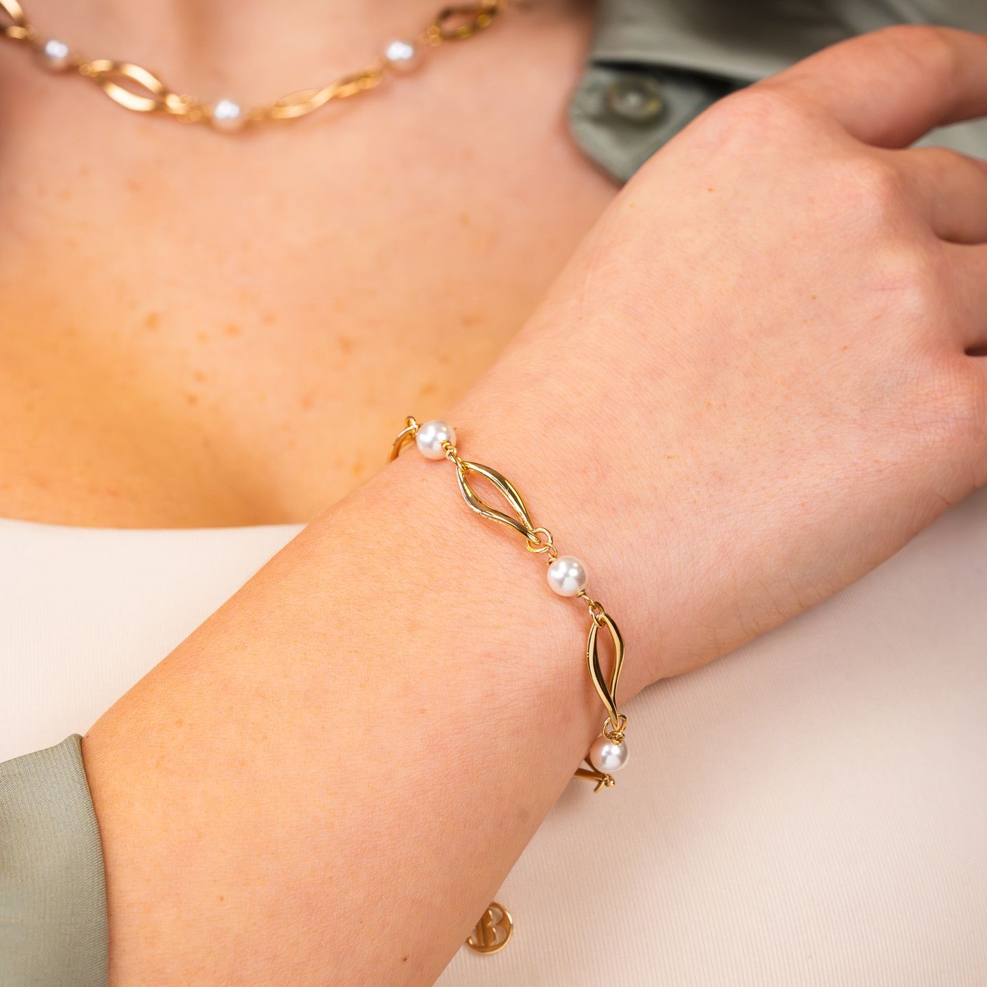 Bracciale Boccadamo Mediterranea Crisette Bronzo Pvd Oro e Perle