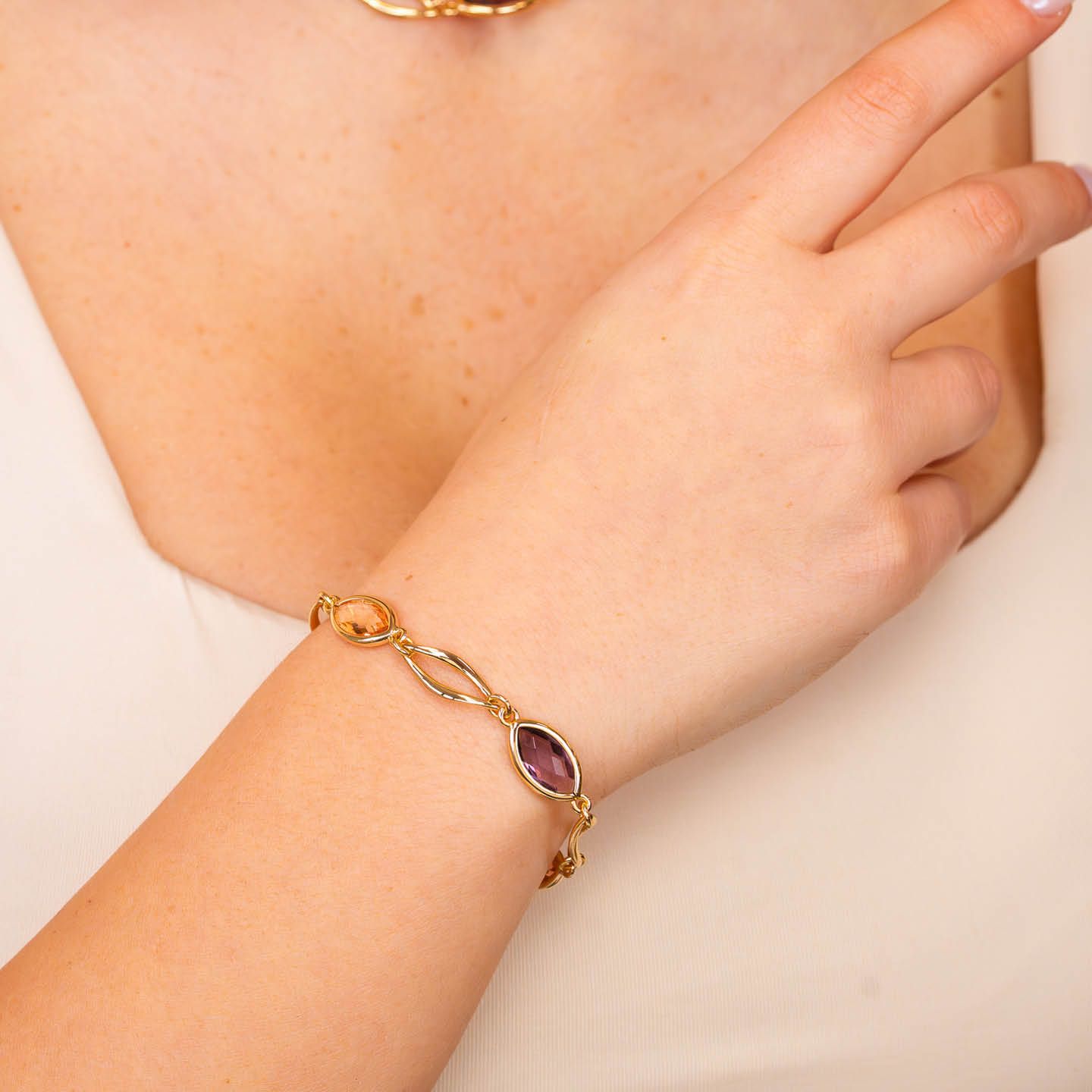 Bracciale Boccadamo Mediterranea Crisette Bronzo Pvd Oro Cristalli Sfaccettati