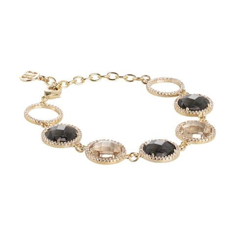 Bracciale Boccadamo Mediterranea Sharada Bronzo Dorato Cerchi Contornati e Cristalli Sfaccettati Fumè/Ambra